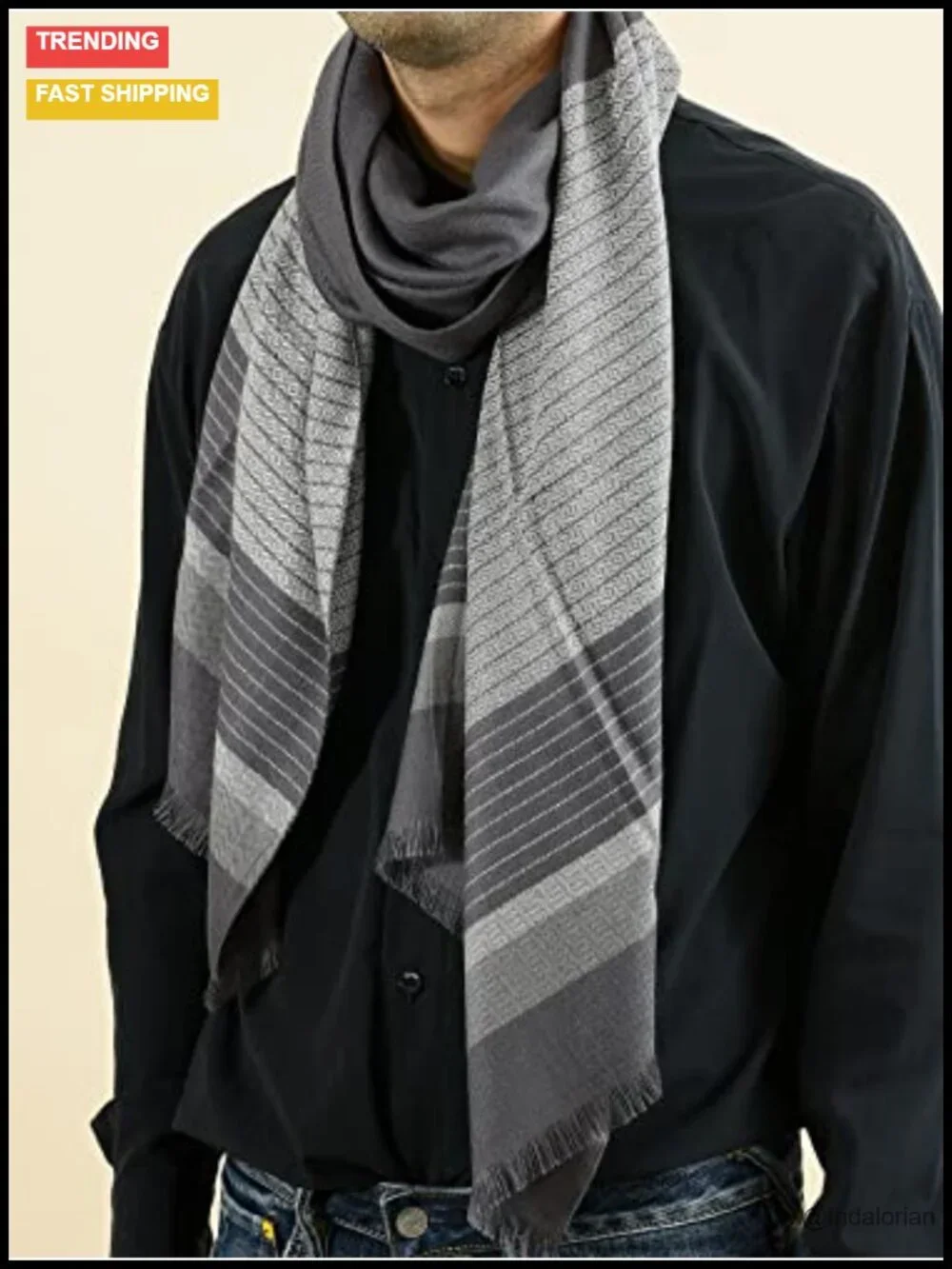 Men's Winter Cashmere Scarf Stripes Warm Soft Scarf with Tassel Luxurious